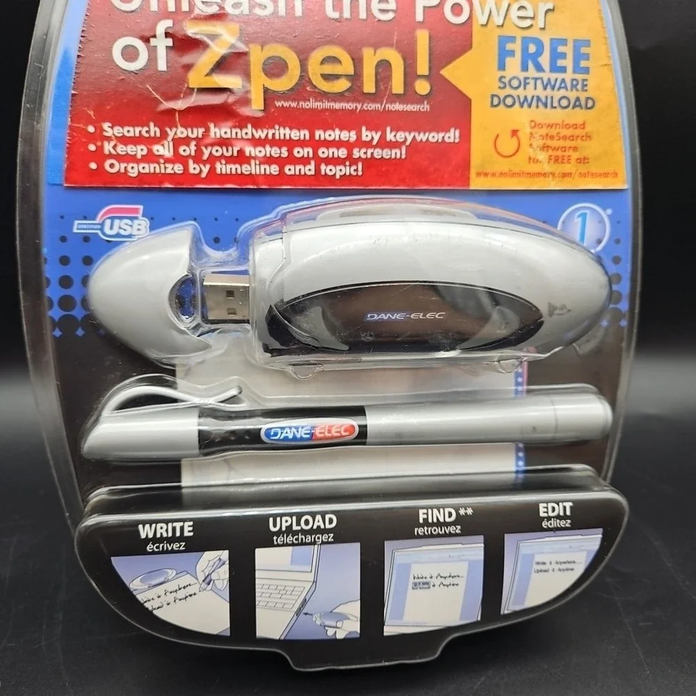 DANE-ELEC Z PEN Digital Pen Receiver & USB Cable Write Draw & Sketch Brand New